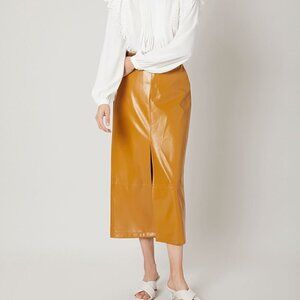 Faux Leather Split Skirt Mustard Yellow